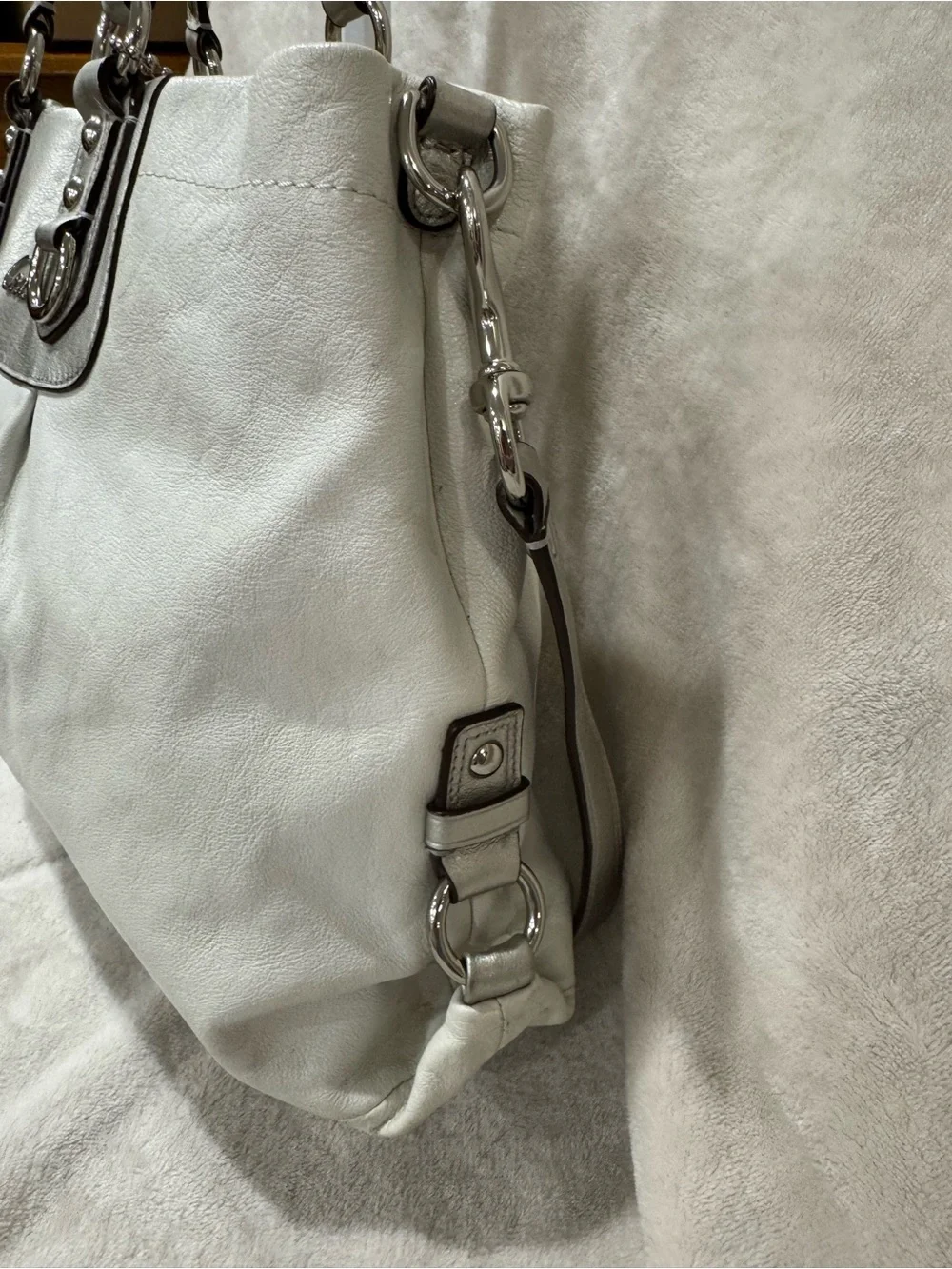 Coach Ashley Leather Shoulder Tote with Silver Trim